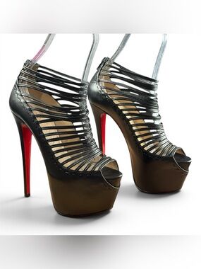 Christian Louboutin Zoulou Strappy Platform Heels in Black Leather Size 37